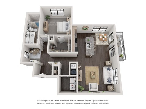 Floor plan for 1 bed, 1 bath, 1040 sqft
